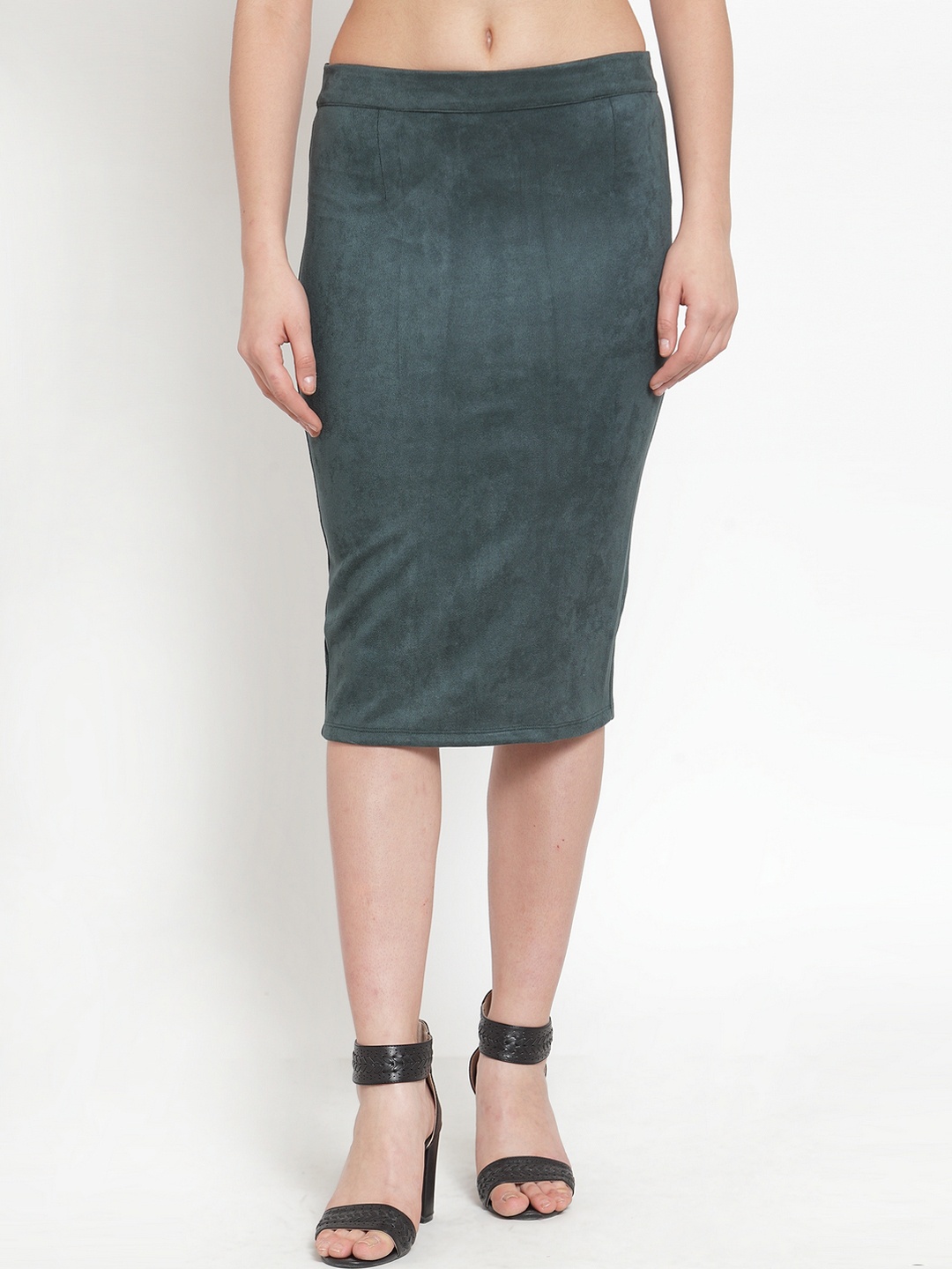 

KASSUALLY Women Green Solid Straight Knee-Length Skirt