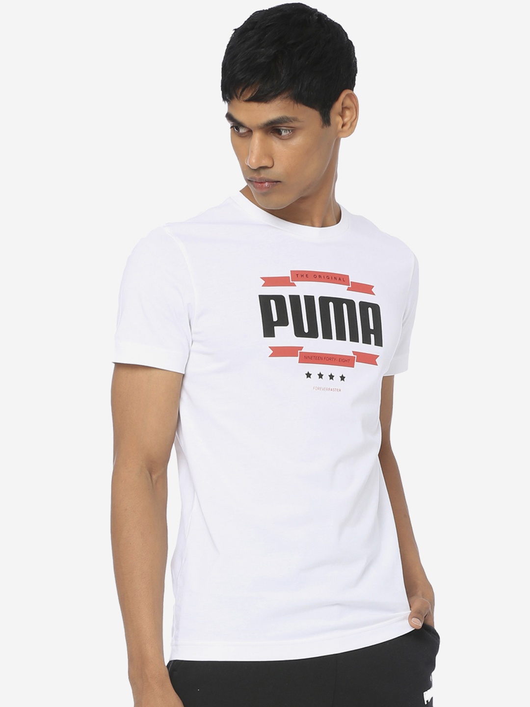 

Puma Men White Graphic Printed Round Neck T-shirt