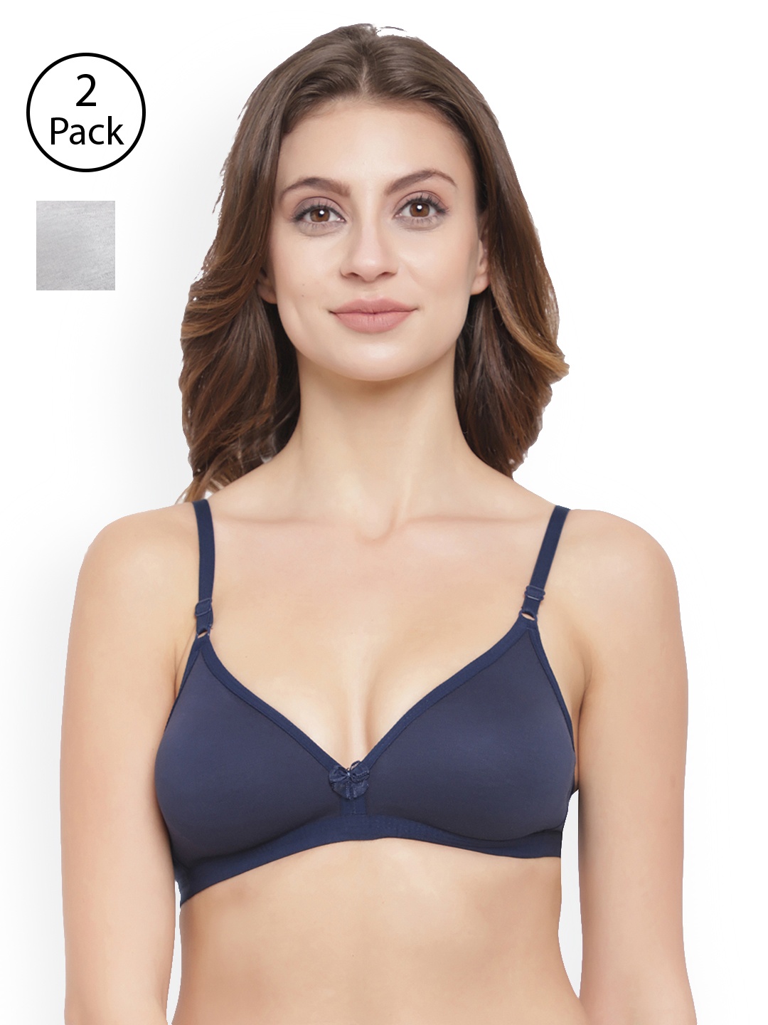 Floret Grey Pack Of 2 Solid Non-Wired Non Padded T-shirt Bra T3058, Grey melange