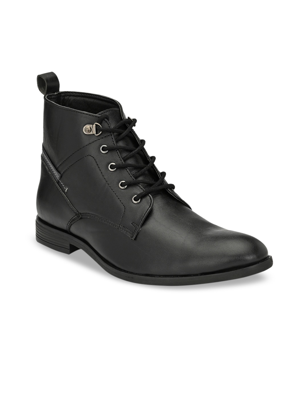 

SHENCES Men Black Solid Synthetic Leather Mid-Top Flat Boots