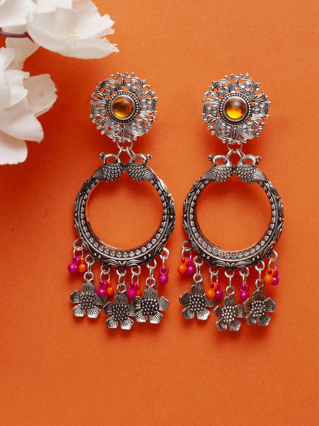 

Moedbuille Brass-Plated Silver-Toned Crescent Shaped Drop Earrings
