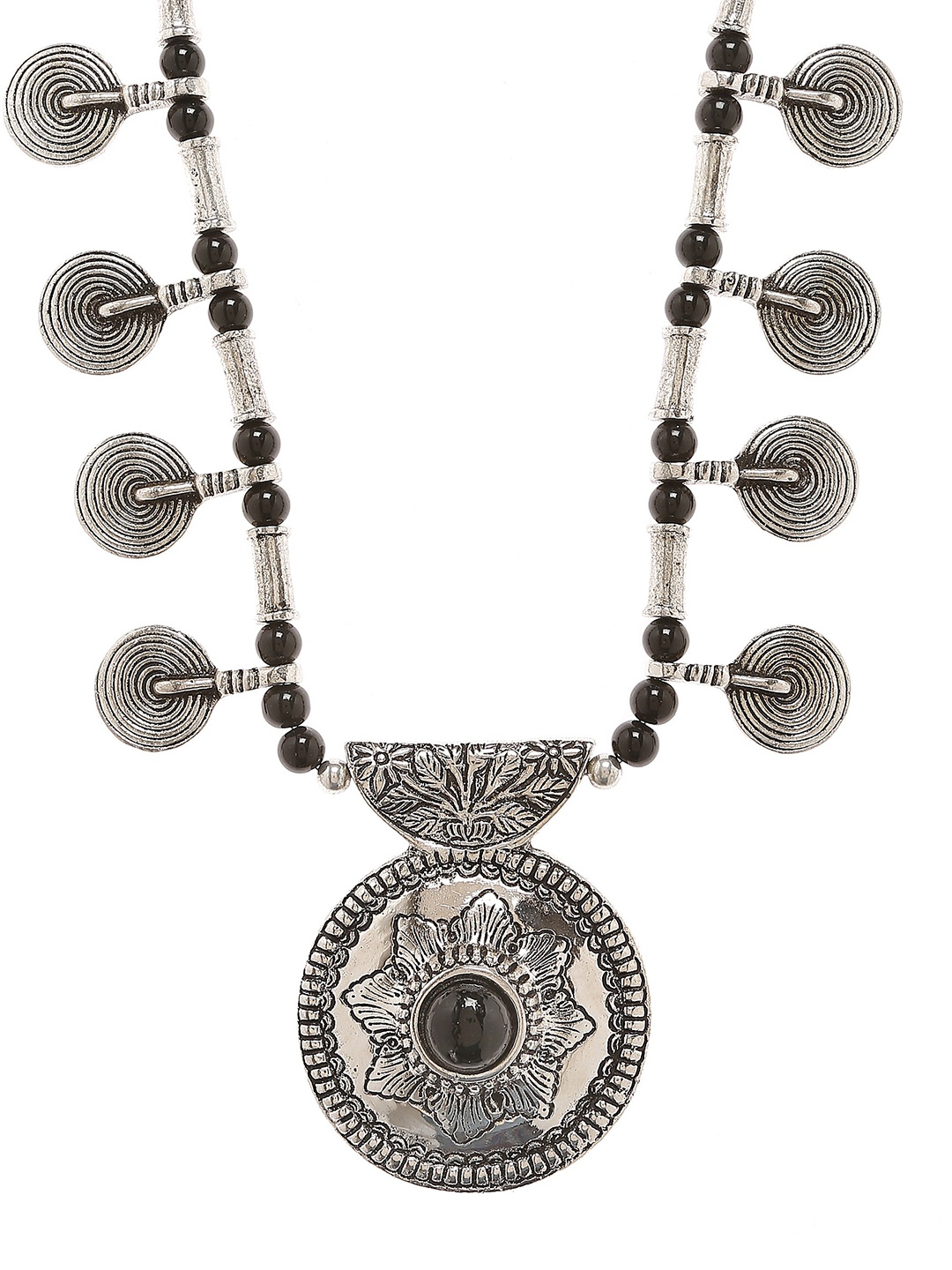 

Bamboo Tree Jewels Oxidized Black & Silver-Toned Handcrafted Necklace