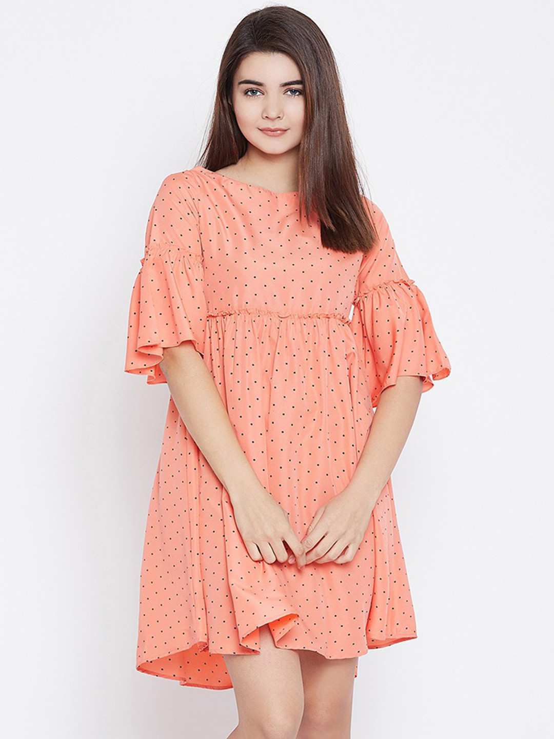 

PANIT Peach-Coloured & Black Drop-Waist Mini Dress