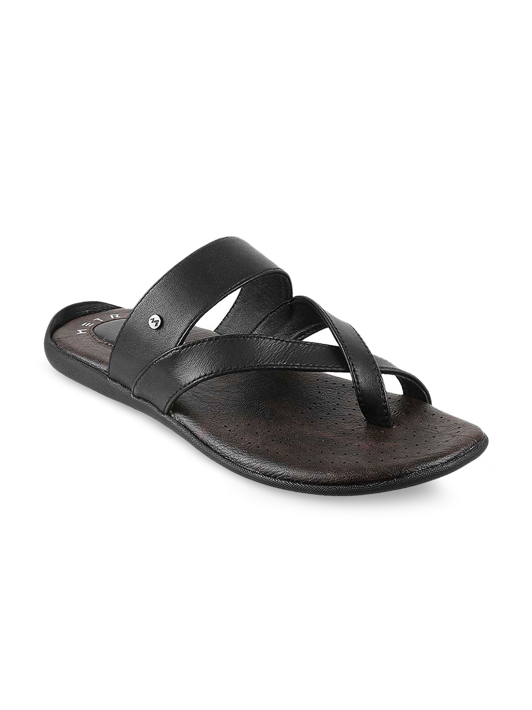 

Metro Men Black Solid Comfort Sandals
