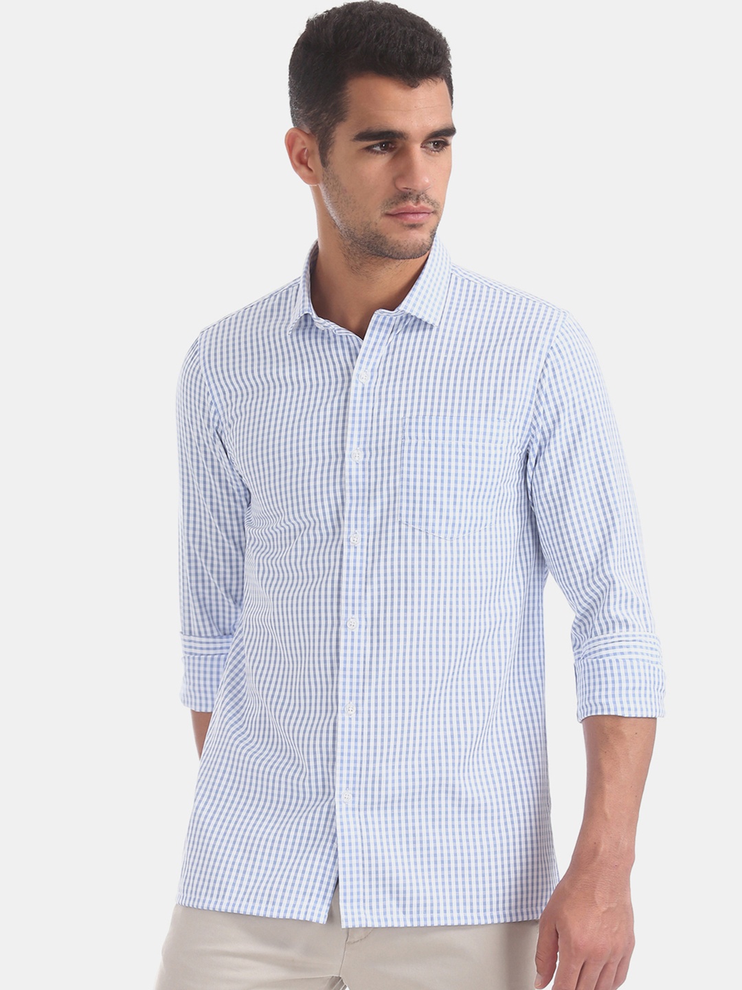

Excalibur Men Blue & White Regular Fit Checked Casual Shirt