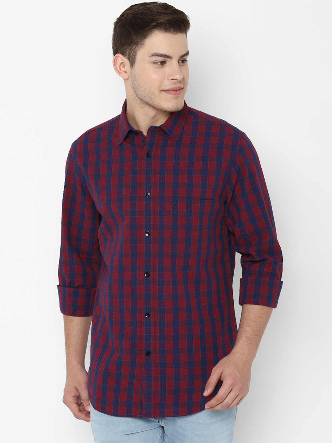 

Allen Solly Men Red & Blue Slim Fit Checked Casual Shirt