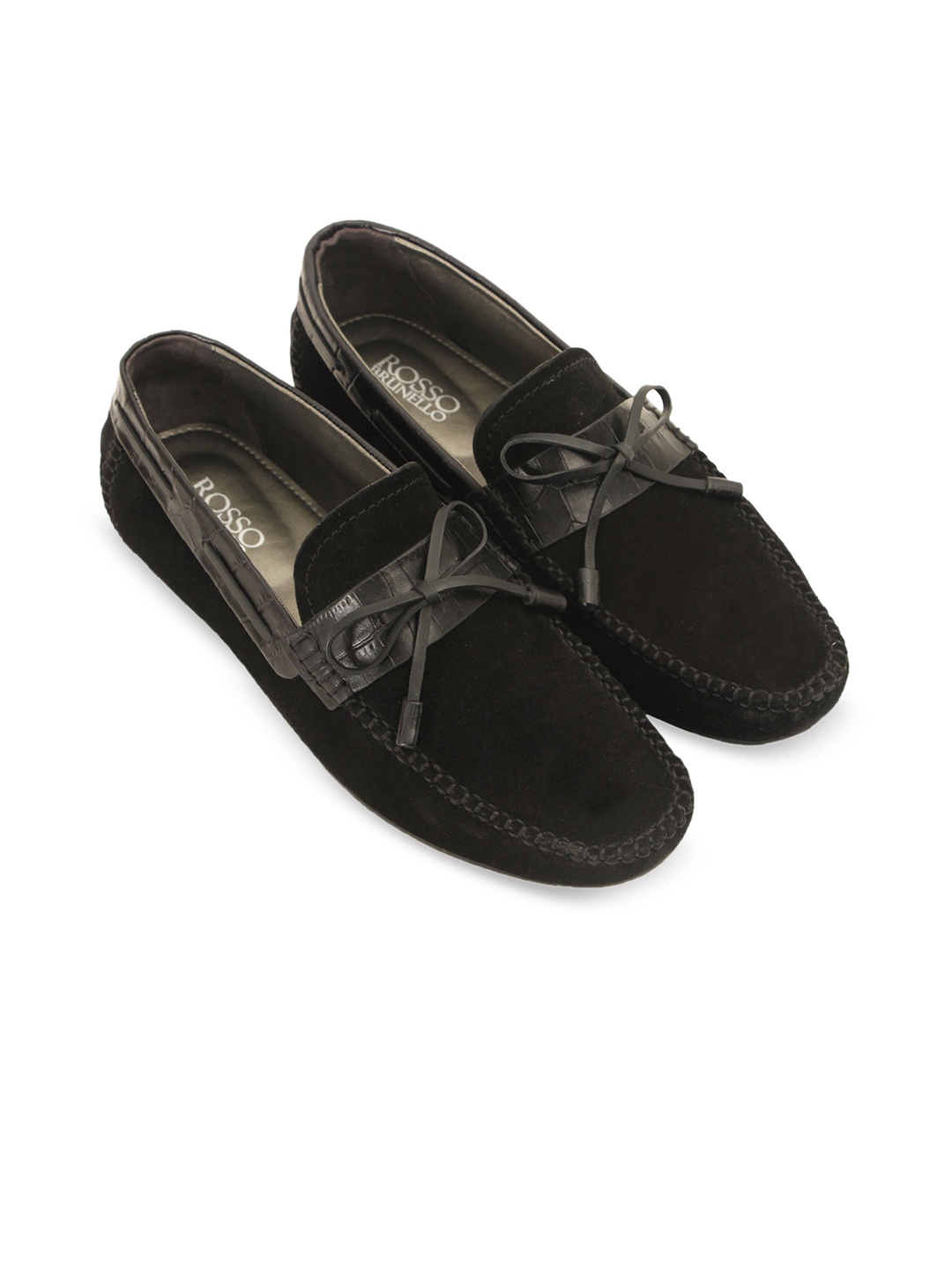 

ROSSO BRUNELLO Men Black Solid Leather Formal Loafers