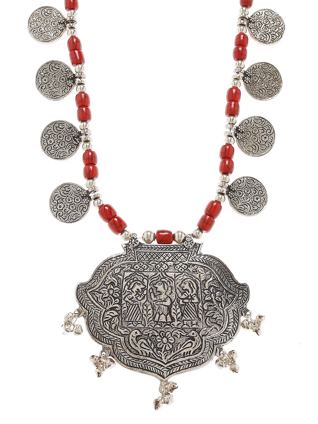 

Bamboo Tree Jewels Oxidized Red & Silver-Toned Handcrafted Necklace