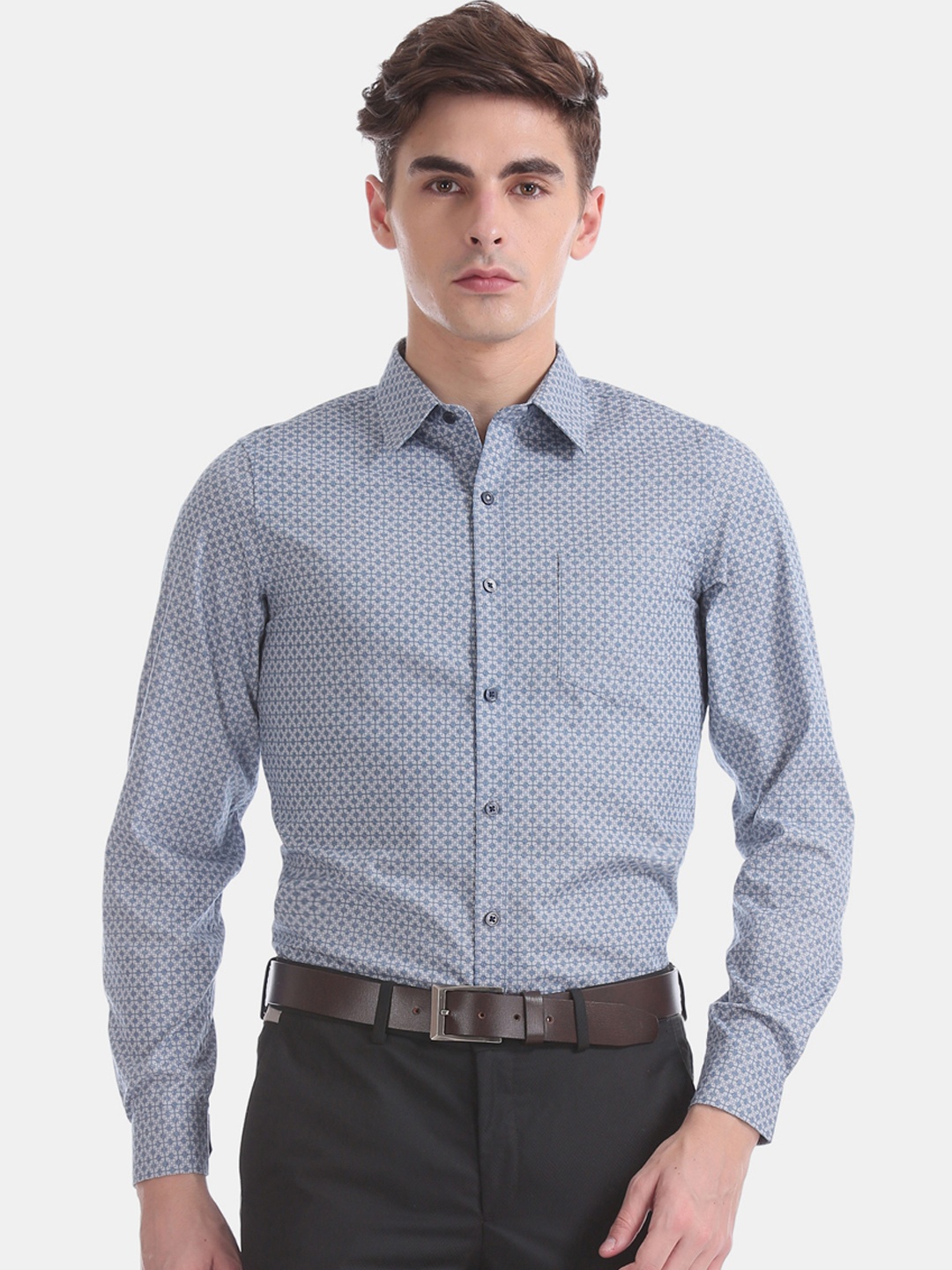 Excalibur Men Blue Skinny Fit Printed Formal Shirt