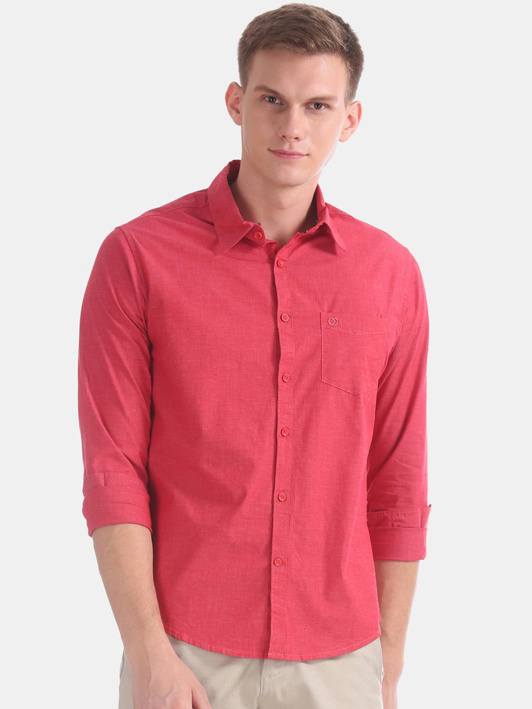

Ruggers Men Red Slim Fit Solid Casual Shirt