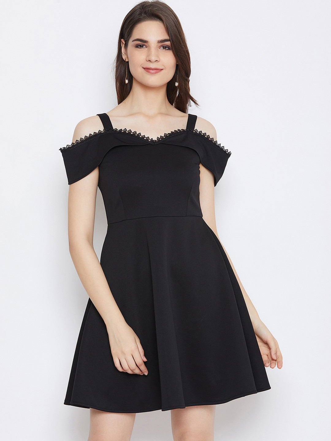 

Imfashini Women Black Solid Fit and Flare Dress