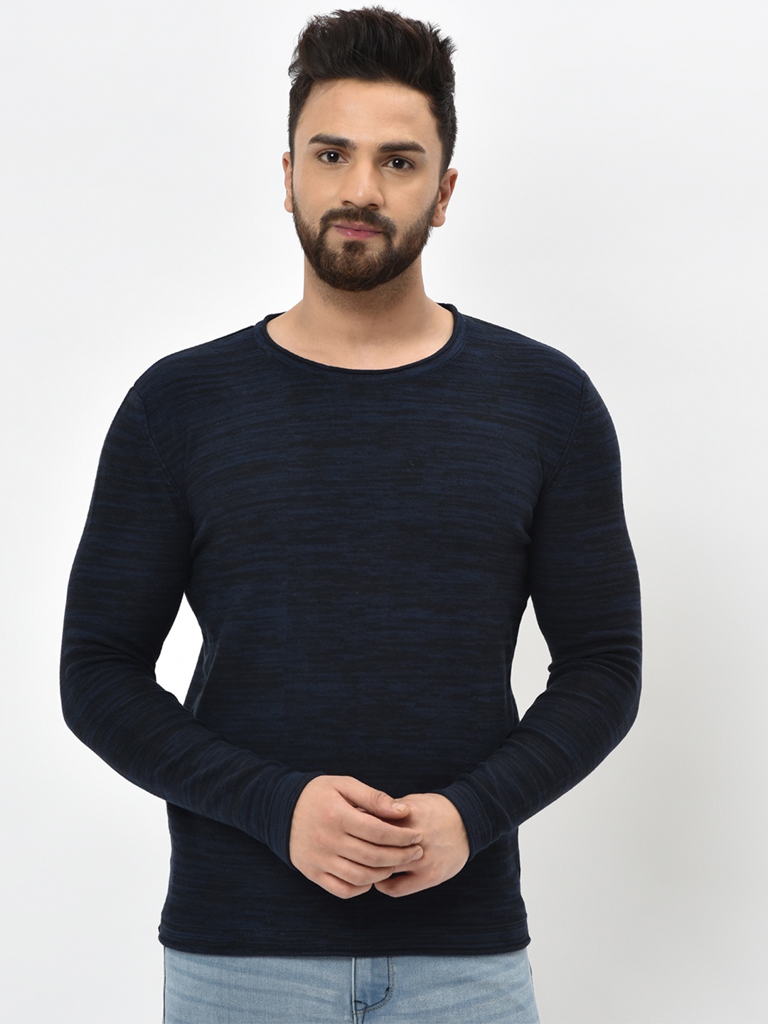

ARMISTO Men Blue & Black Self Design Pullover Sweater