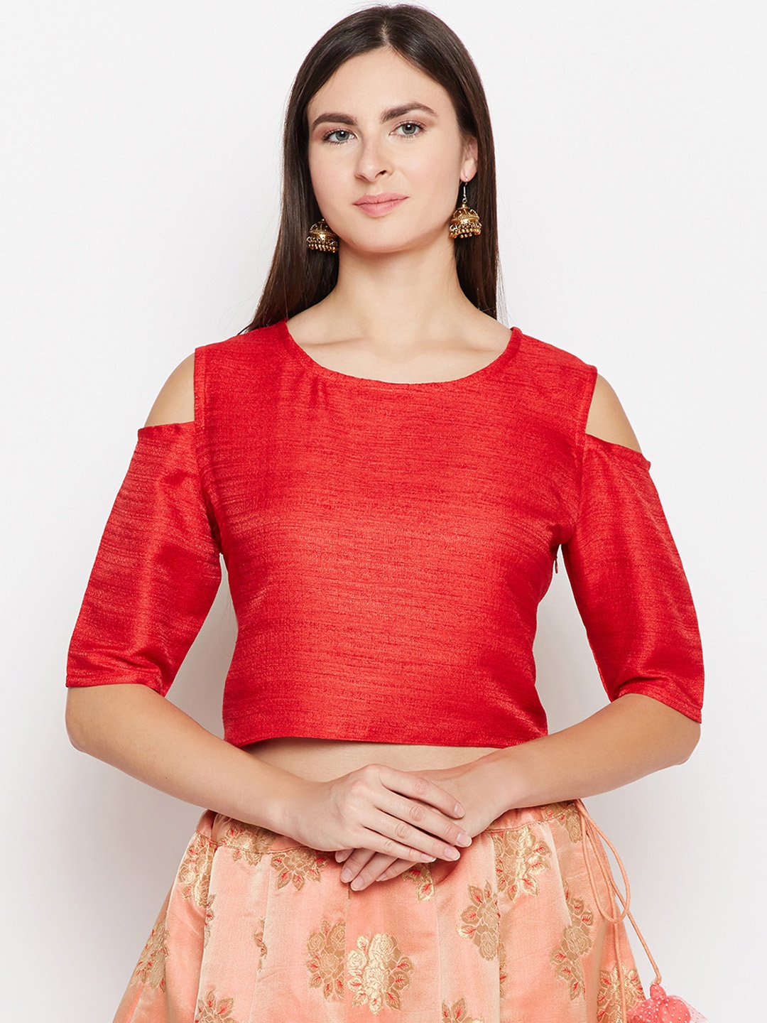 

Be Indi Women Red & Gold-Coloured Solid Top