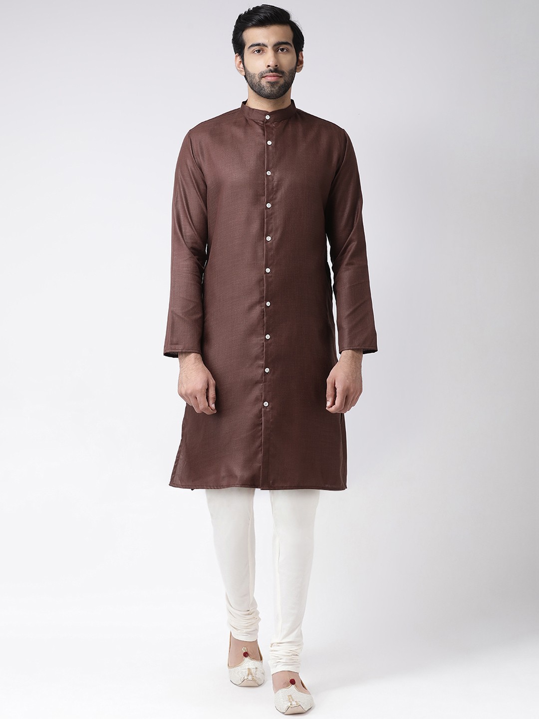 

KISAH Men Brown & White Solid Kurta with Churidar