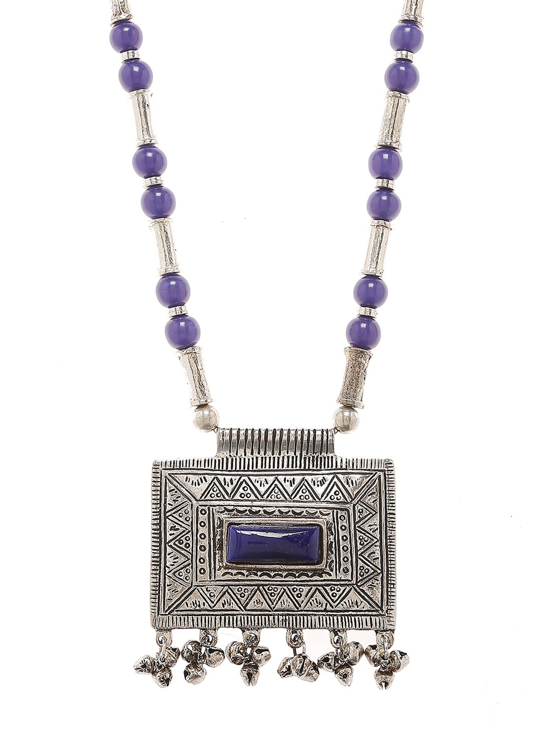 

Bamboo Tree Jewels Oxidized Purple & Silver-Toned Handcrafted Necklace