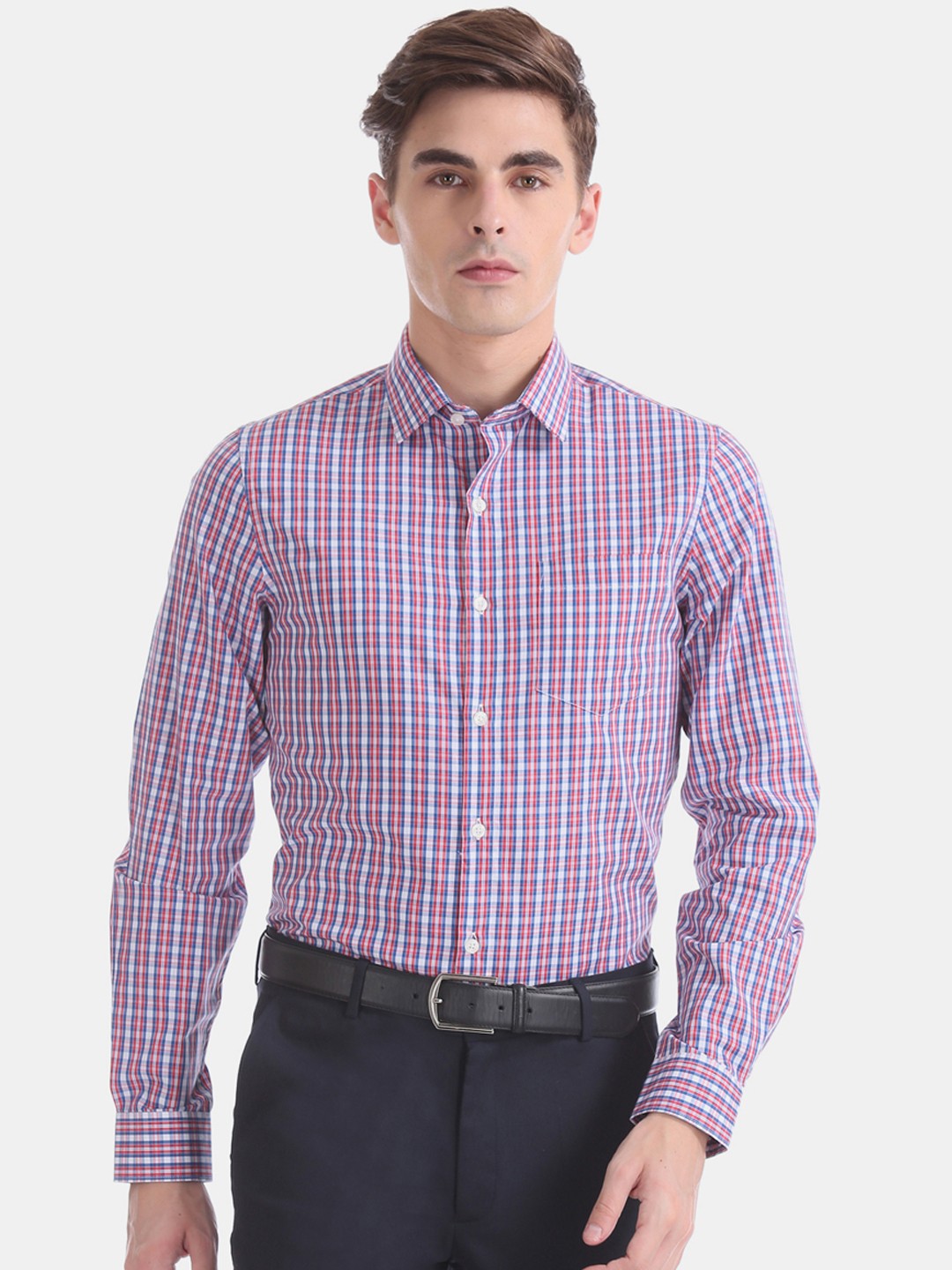 

Excalibur Men Red & Blue Slim Fit Checked Formal Shirt