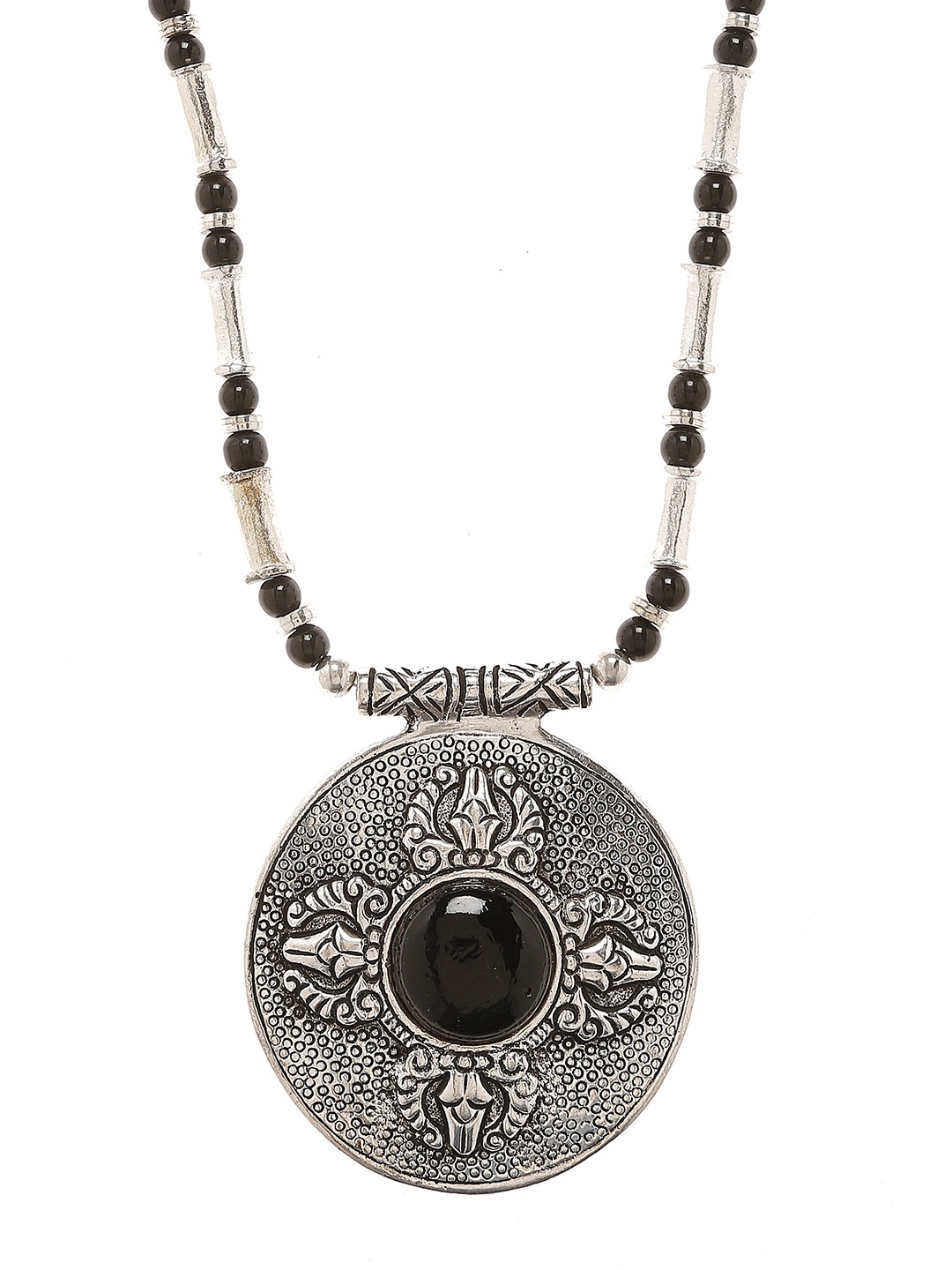 

Bamboo Tree Jewels Oxidized Black & Silver-Toned Handcrafted Necklace