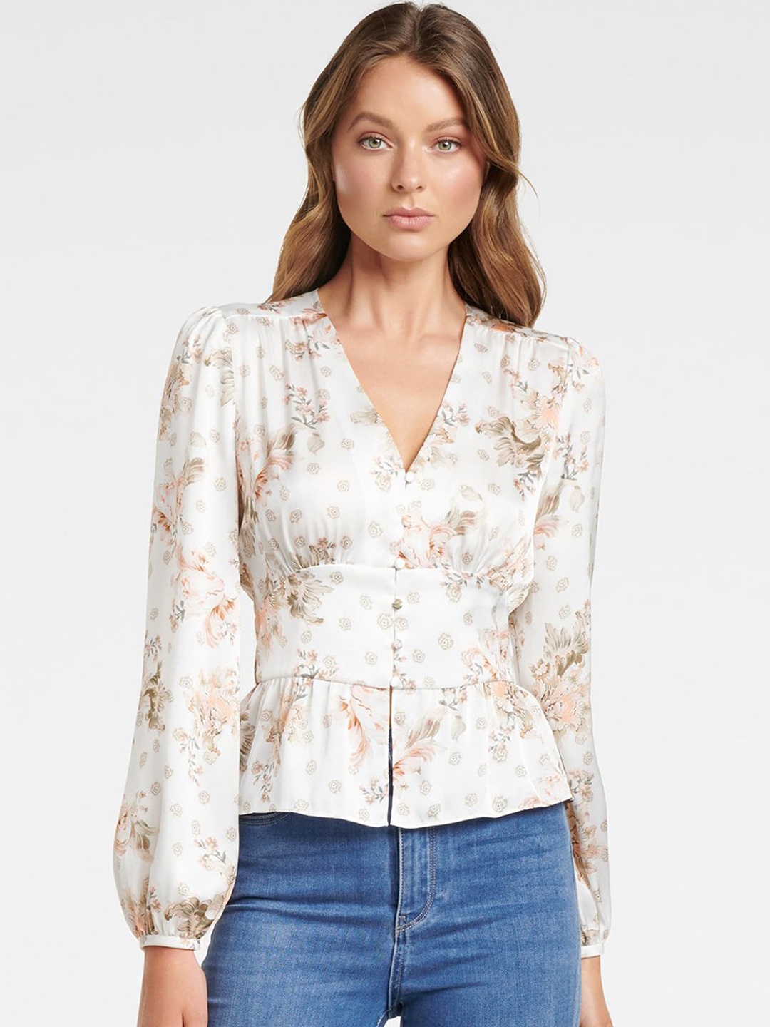 

Forever New Women White & Brown Printed Top