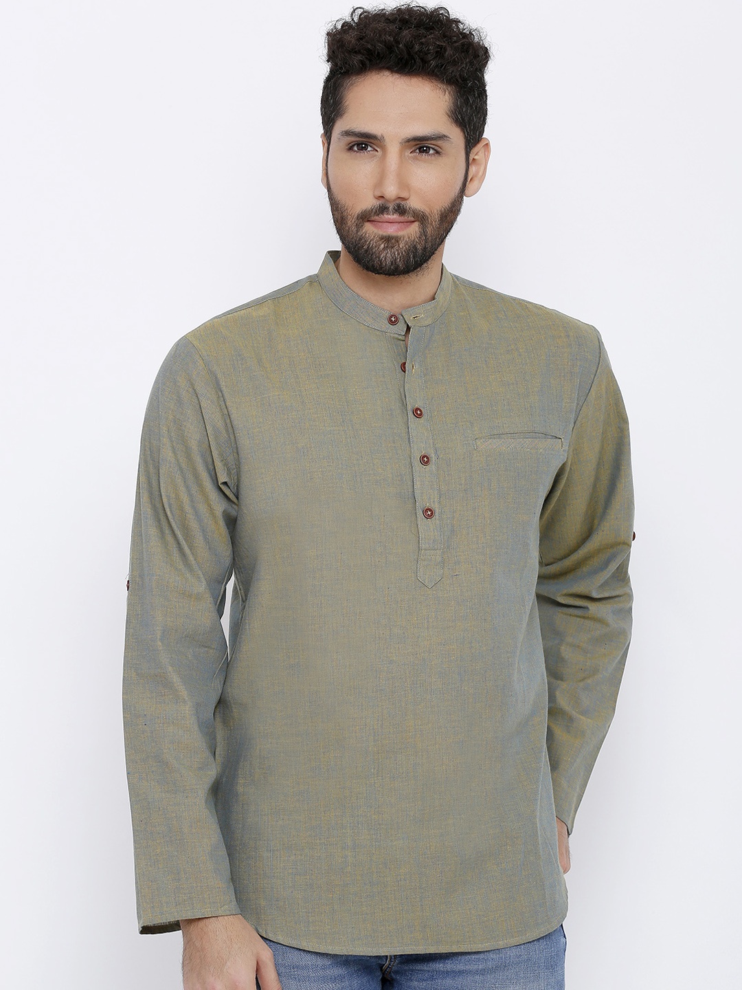 

SALWAR STUDIO Men Green Solid Straight Kurta
