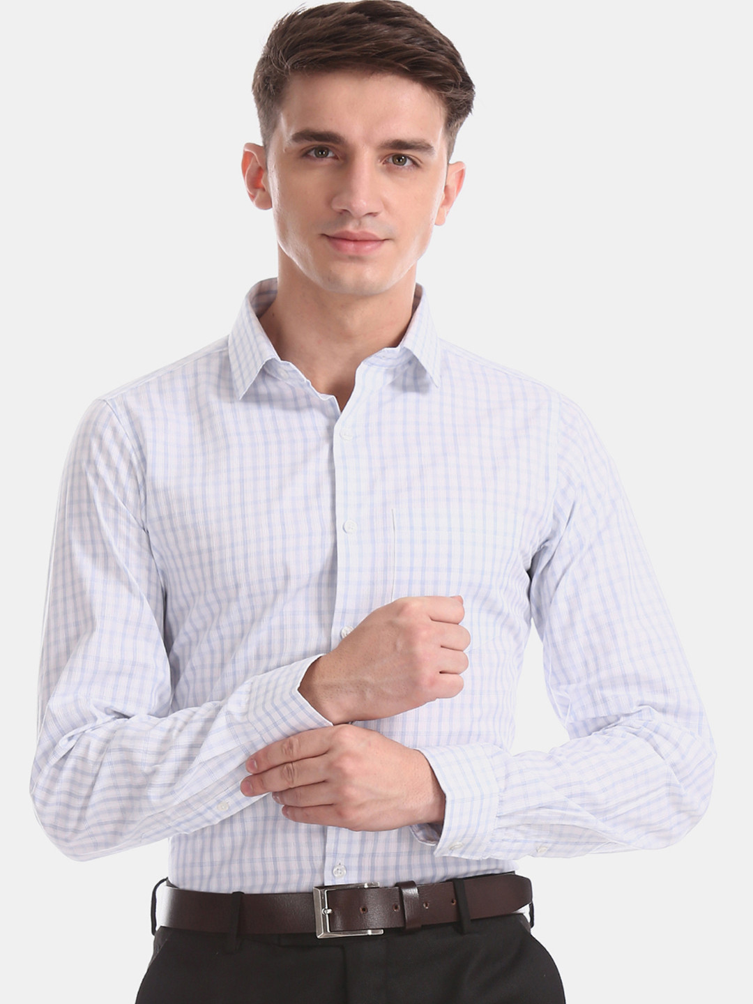 

Excalibur Men Blue & White Slim Fit Checked Formal Shirt