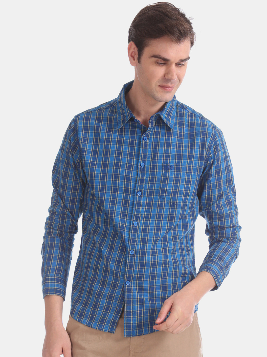 

Ruggers Men Blue Nancy Slim Fit Checked Casual Shirt
