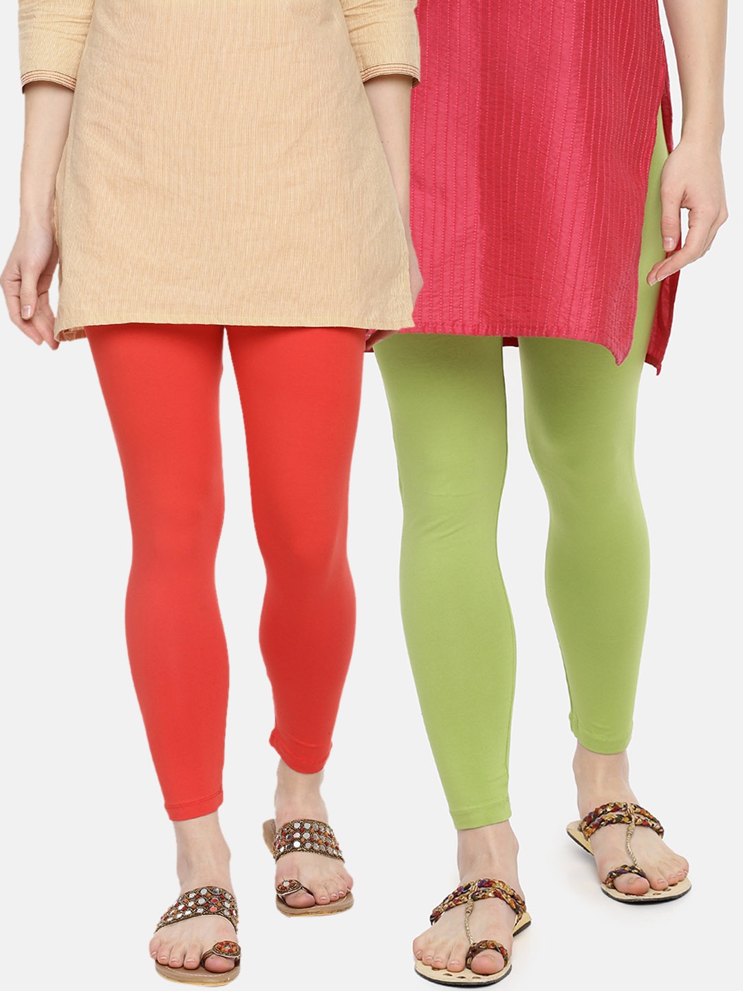 

Dollar Missy Women Pack of 2 Solid Ankle-Length Leggings, Red