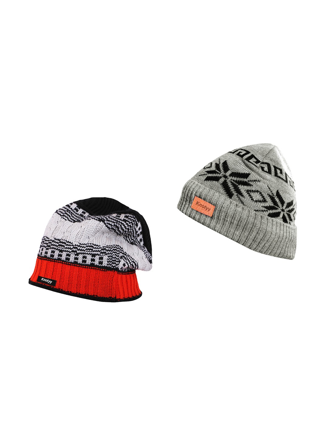 

Knotyy Men Pack Of 2 Multicoloured Self Design Woolen Beanie, Multi