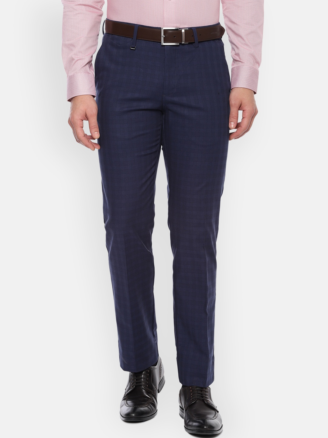 

Van Heusen Men Navy Blue Slim Fit Self Design Formal Trousers