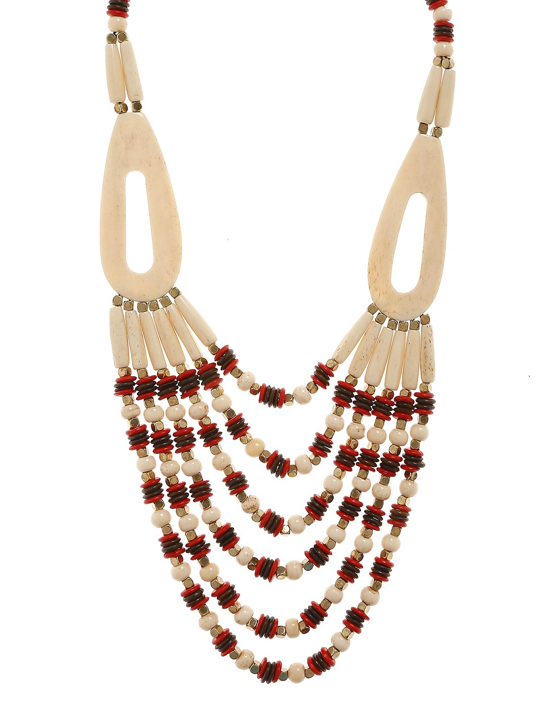 

Bamboo Tree Jewels Off-White & Red Handcrafted Beaded Necklace, Beige