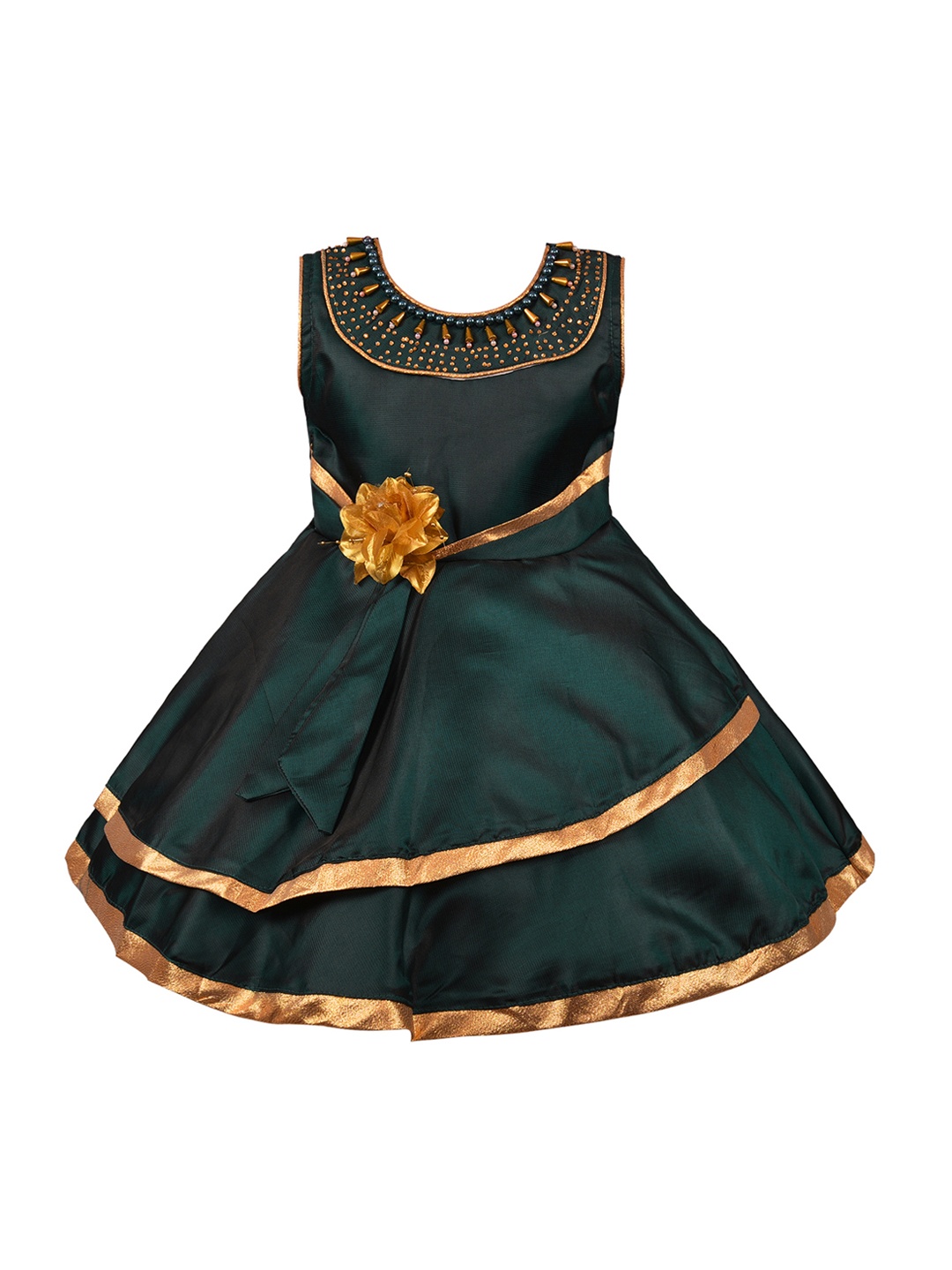 Wish Karo Girls Green Embellished Fit and Flare Dress