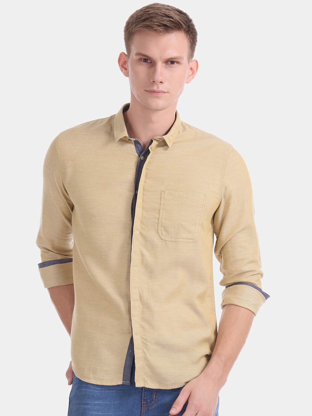 

Cherokee Men Beige Regular Fit Striped Casual Shirt