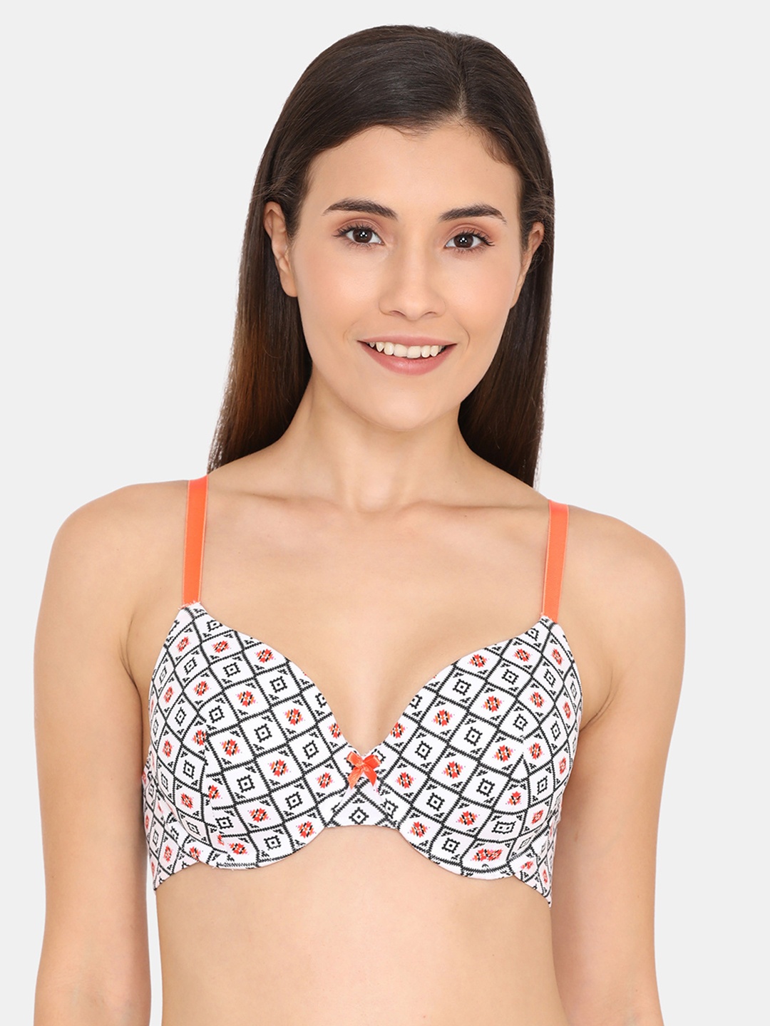 

Zivame White & Blue Printed Underwired Lightly Padded T-shirt Bra ZI101XFASHEBLAK
