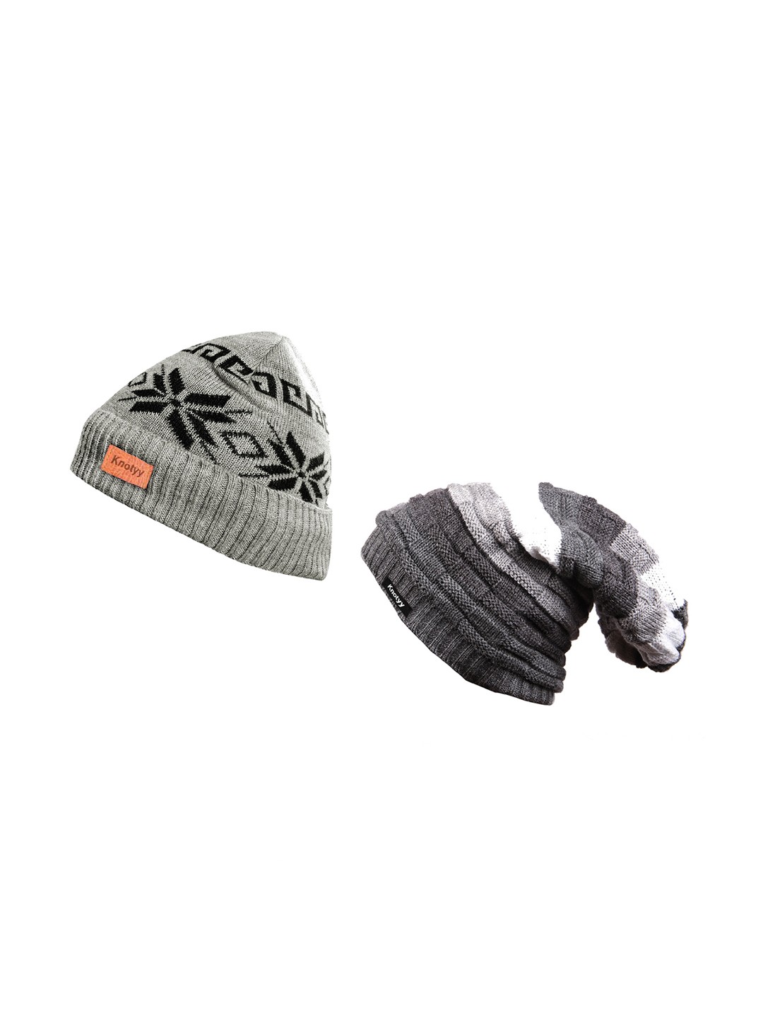 

Knotyy Men Pack Of 2 Multicoloured Self Design Woolen Beanie, Multi
