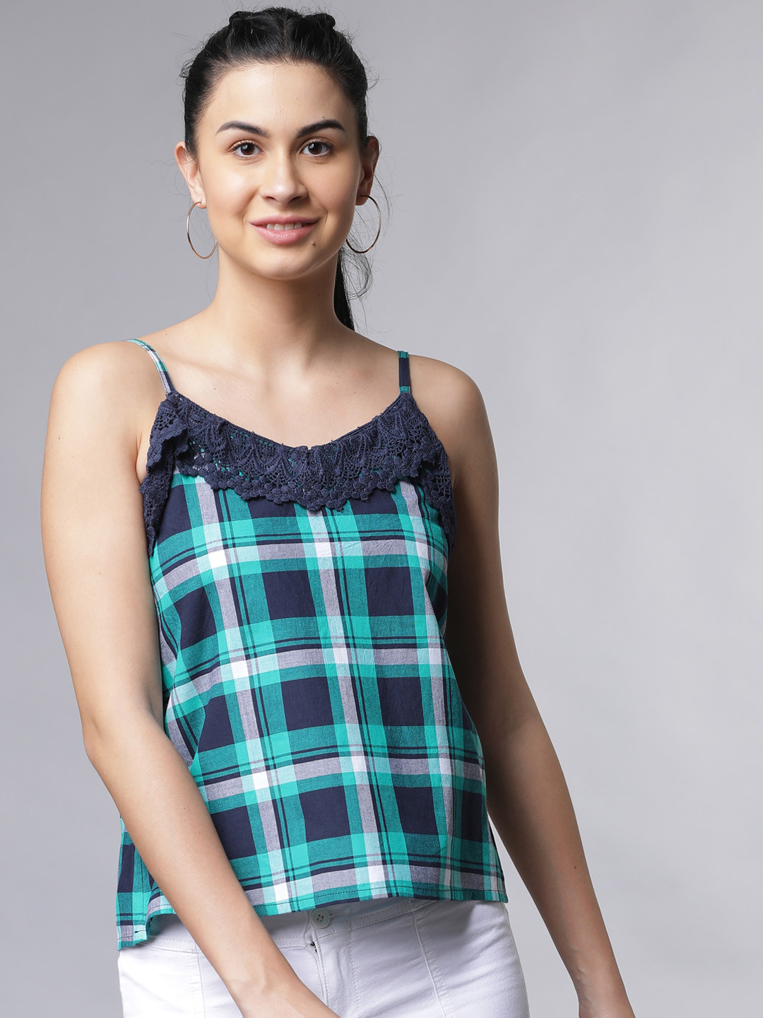 

Tokyo Talkies Women Navy Blue Checked Top
