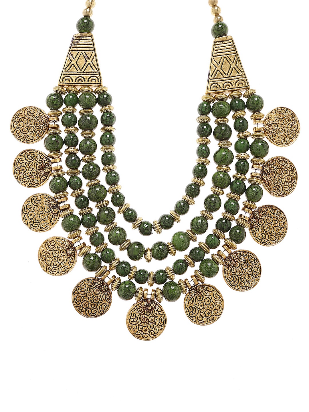 

Bamboo Tree Green and Gold-Toned Beaded Handcrafted Necklace