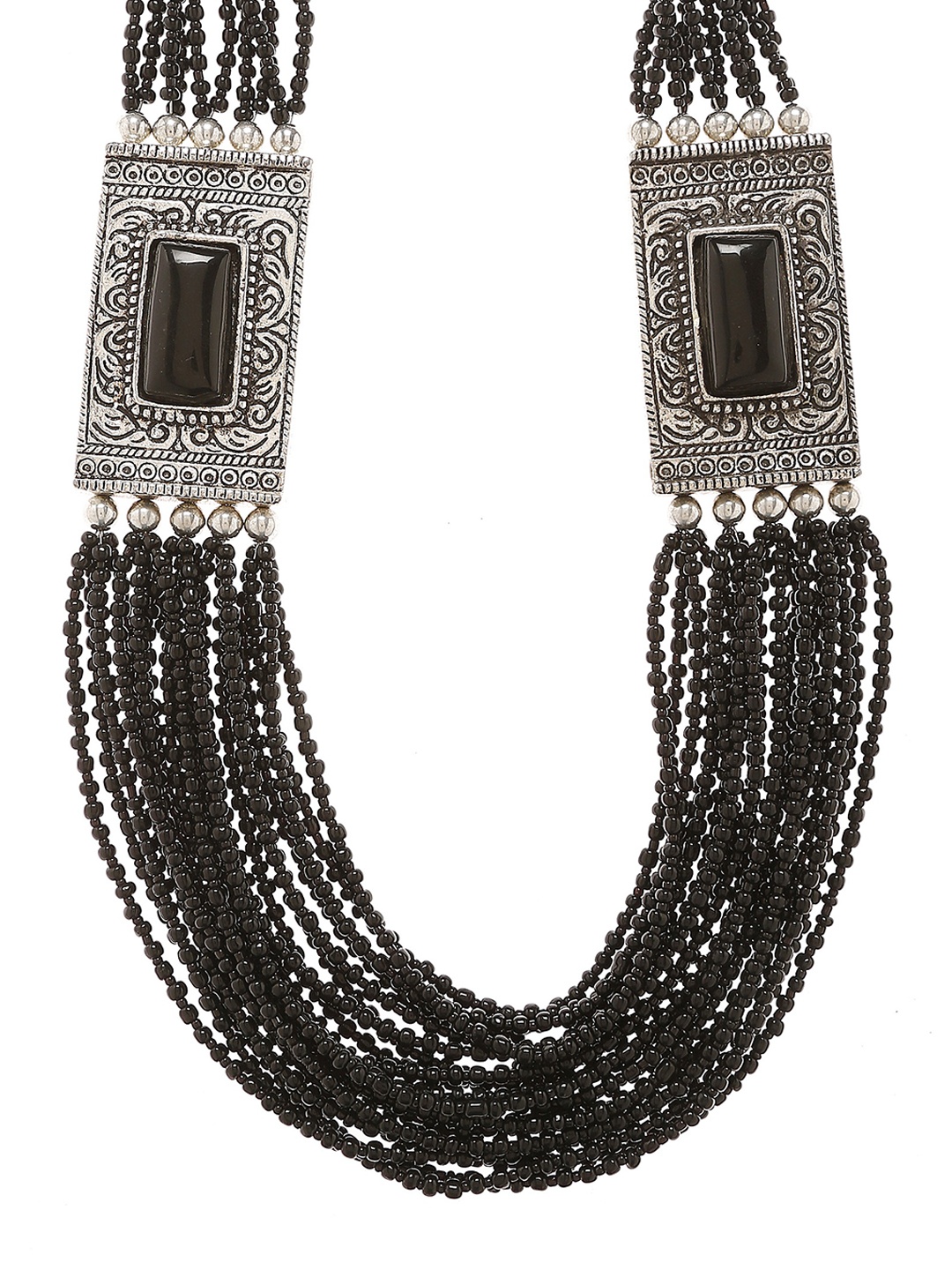 

Bamboo Tree Jewels Oxidized Black & Silver-Toned Handcrafted Necklace