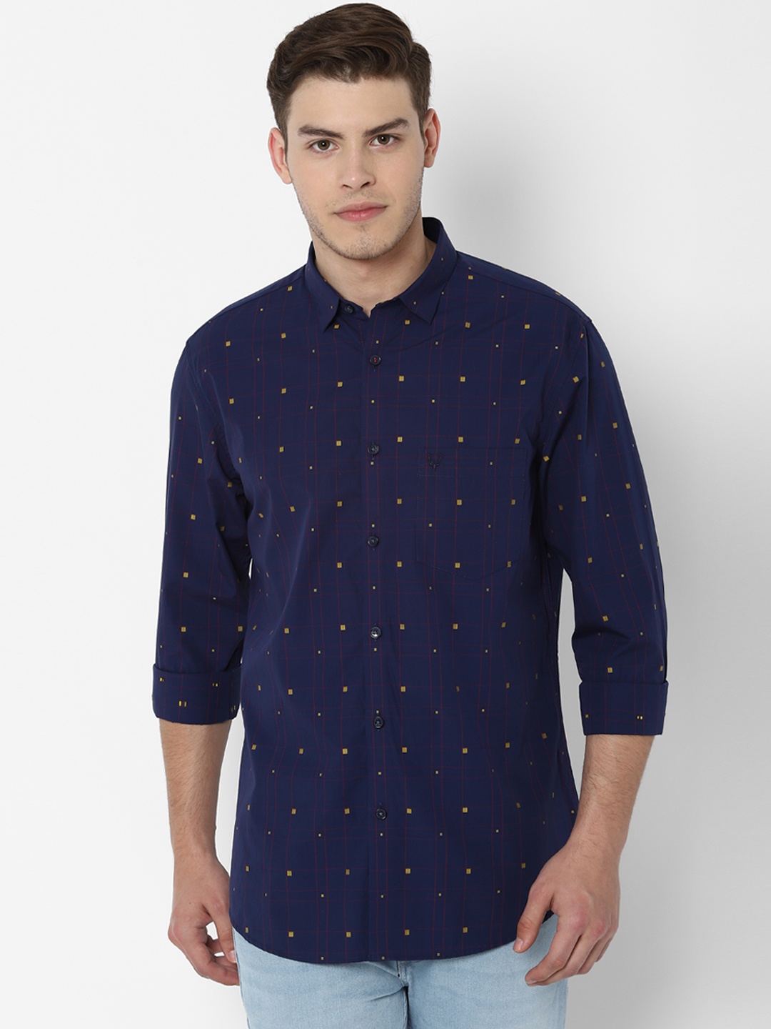 

Allen Solly Men Navy Blue & Red Slim Fit Checked Casual Shirt