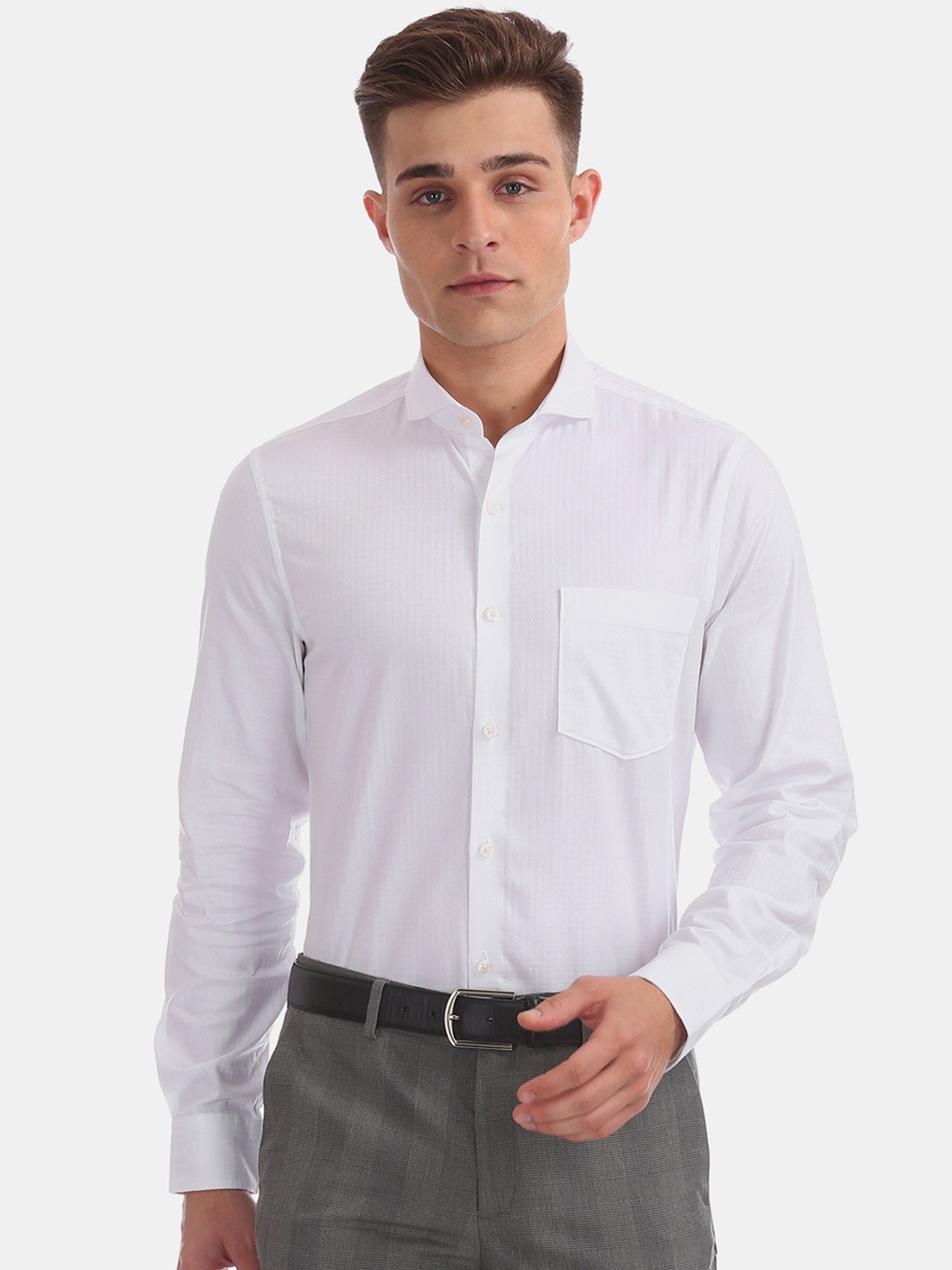 

Excalibur Men White Slim Fit Self Design Formal Shirt