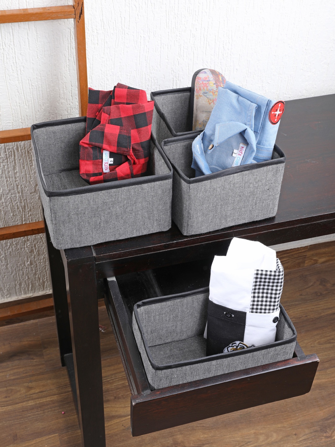 My Gift Booth Grey Solid Canvas Drawer Organiser