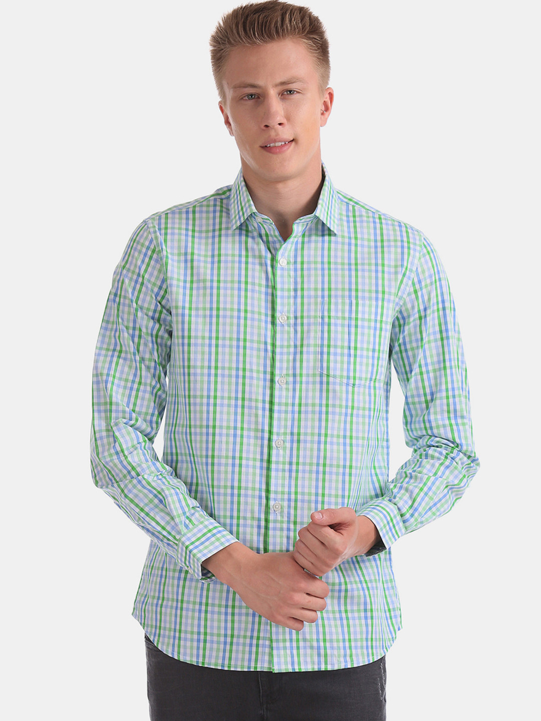 

Excalibur Men Green Regular Fit Checked Casual Shirt