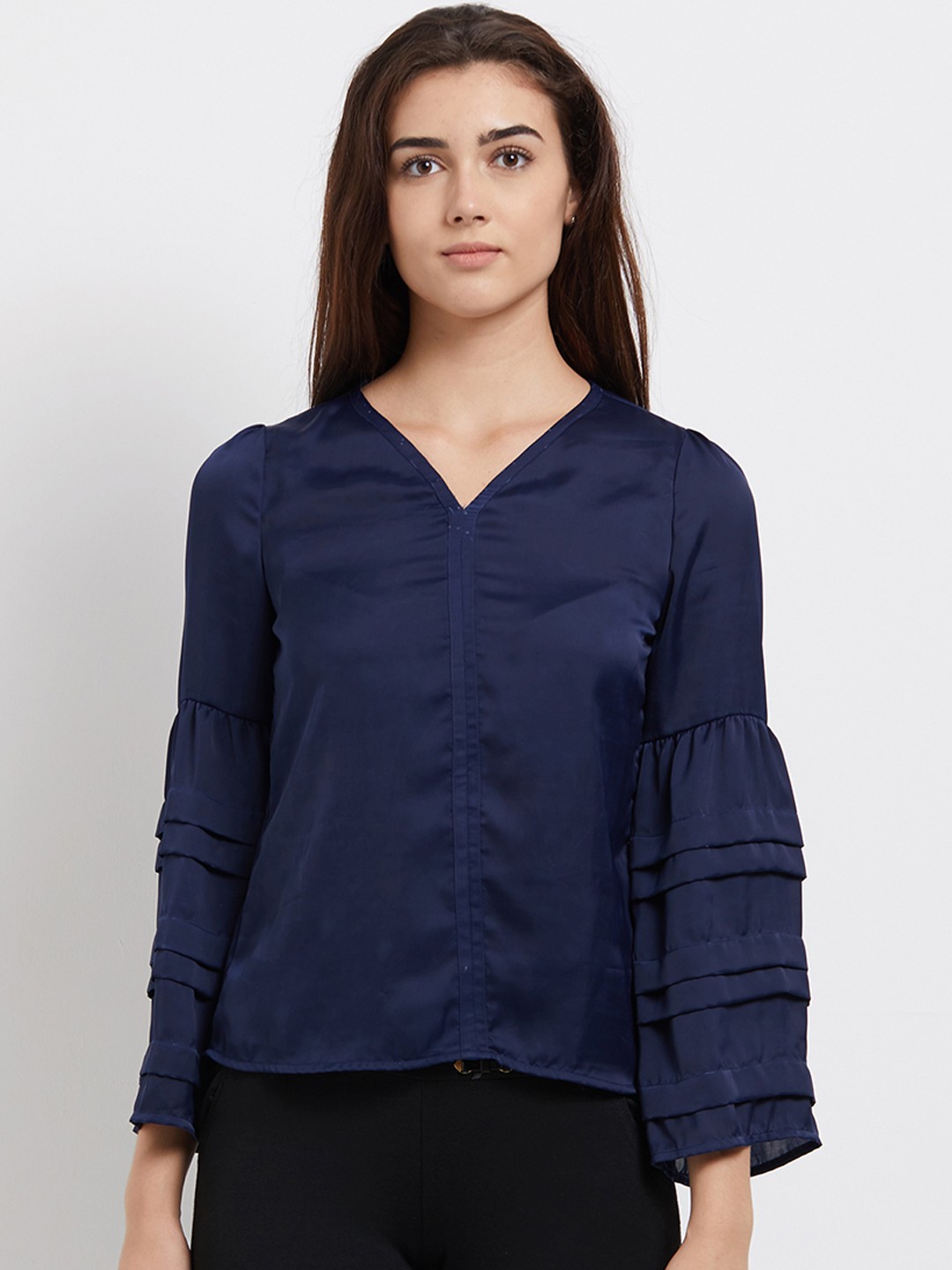 

109F Women Navy Blue Solid Top