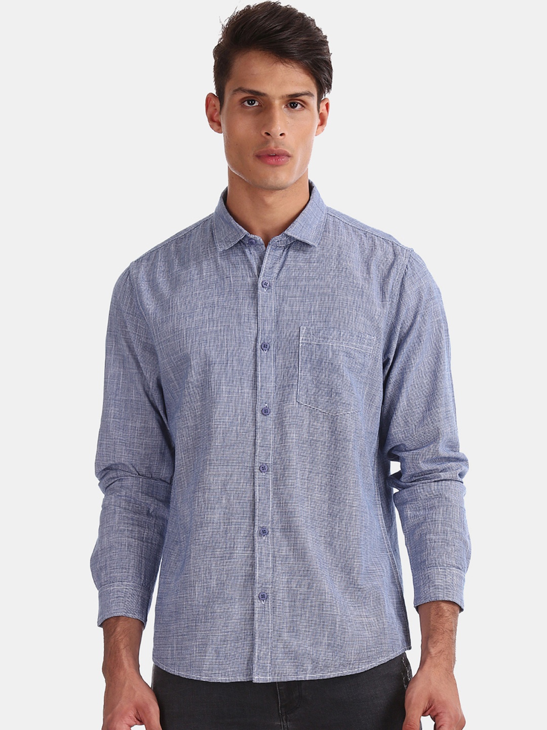 

Ruggers Men Blue Regular Fit Self Design Casual Shirt
