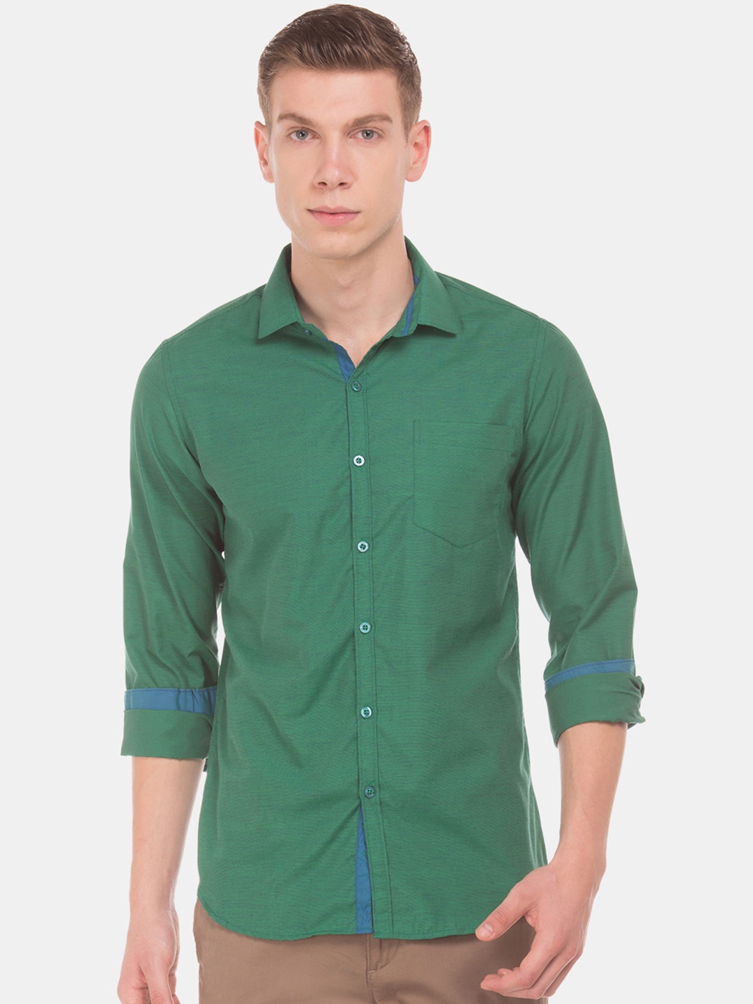 

Excalibur Men Green Slim Fit Self Design Formal Shirt