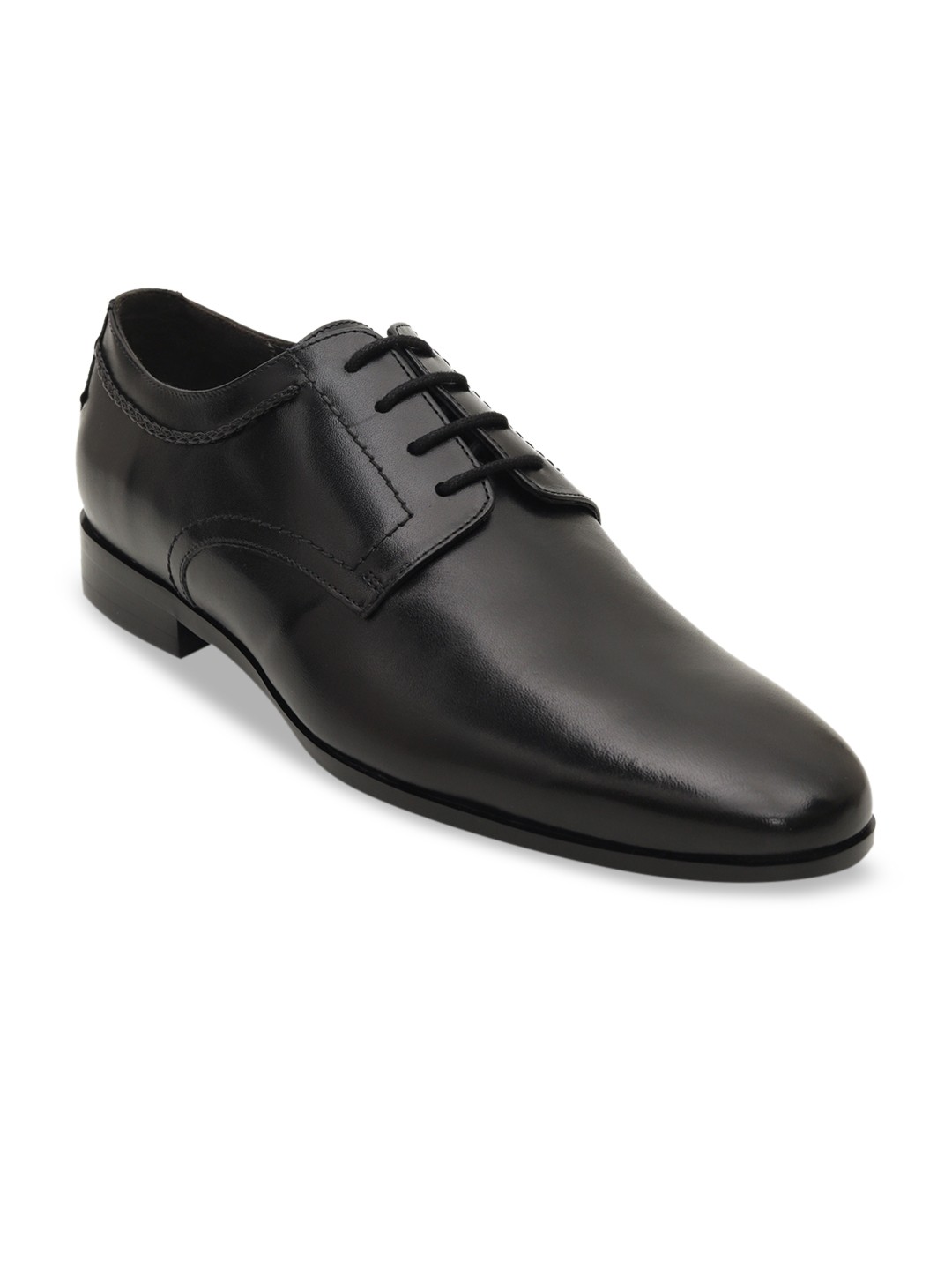 

ROSSO BRUNELLO Men Black Solid Leather Formal Derbys