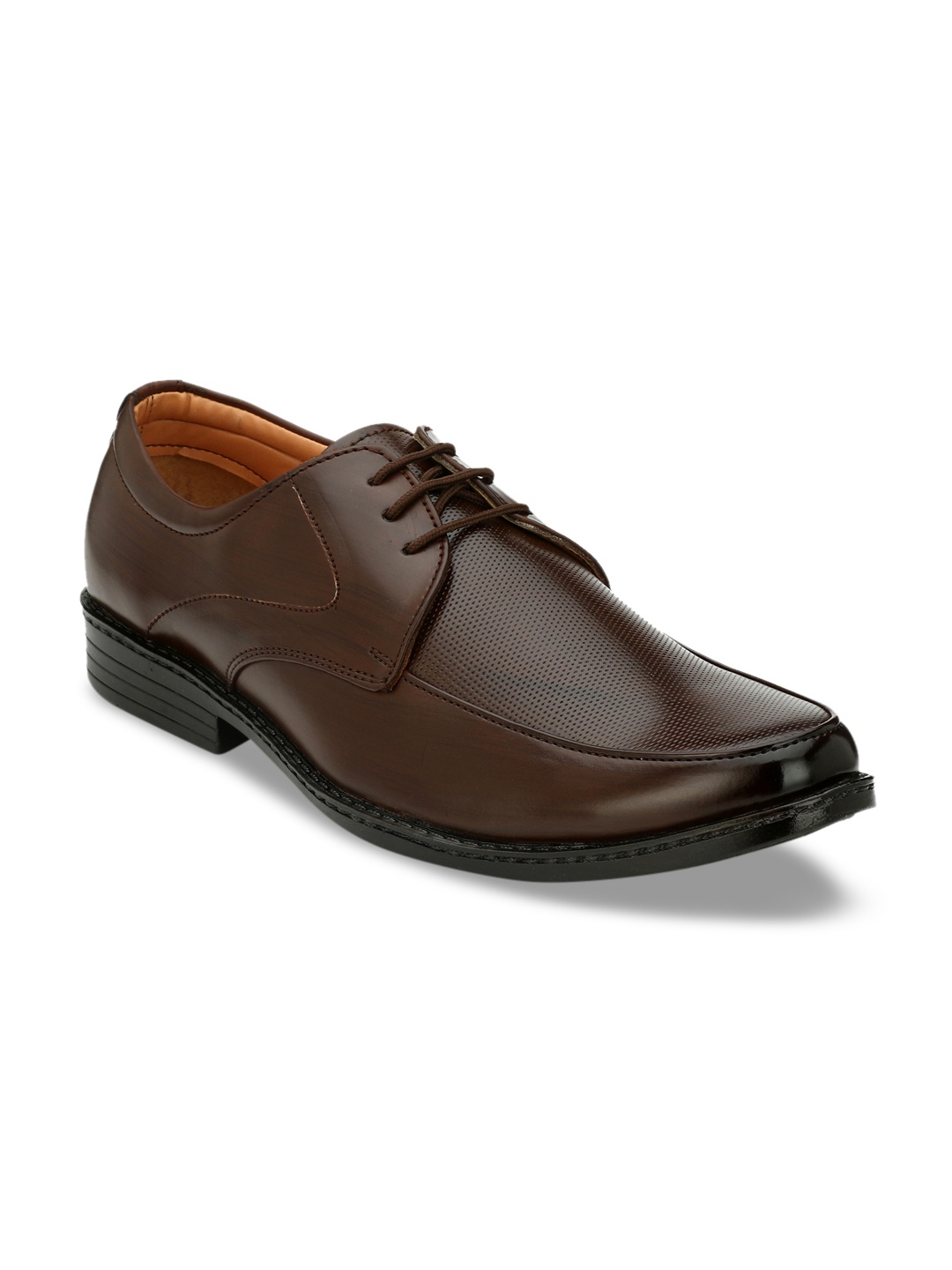 

Azzaro Black Men Brown Textured Formal Derbys