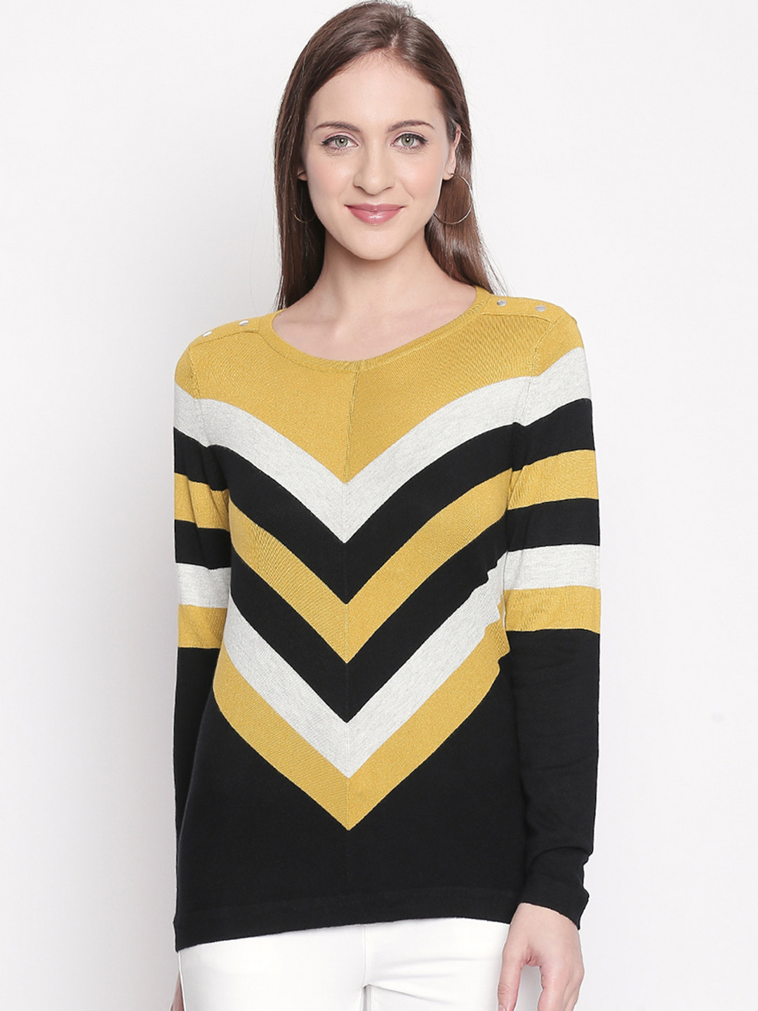 

Annabelle by Pantaloons Women Yellow & Black Striped Pullover Sweater
