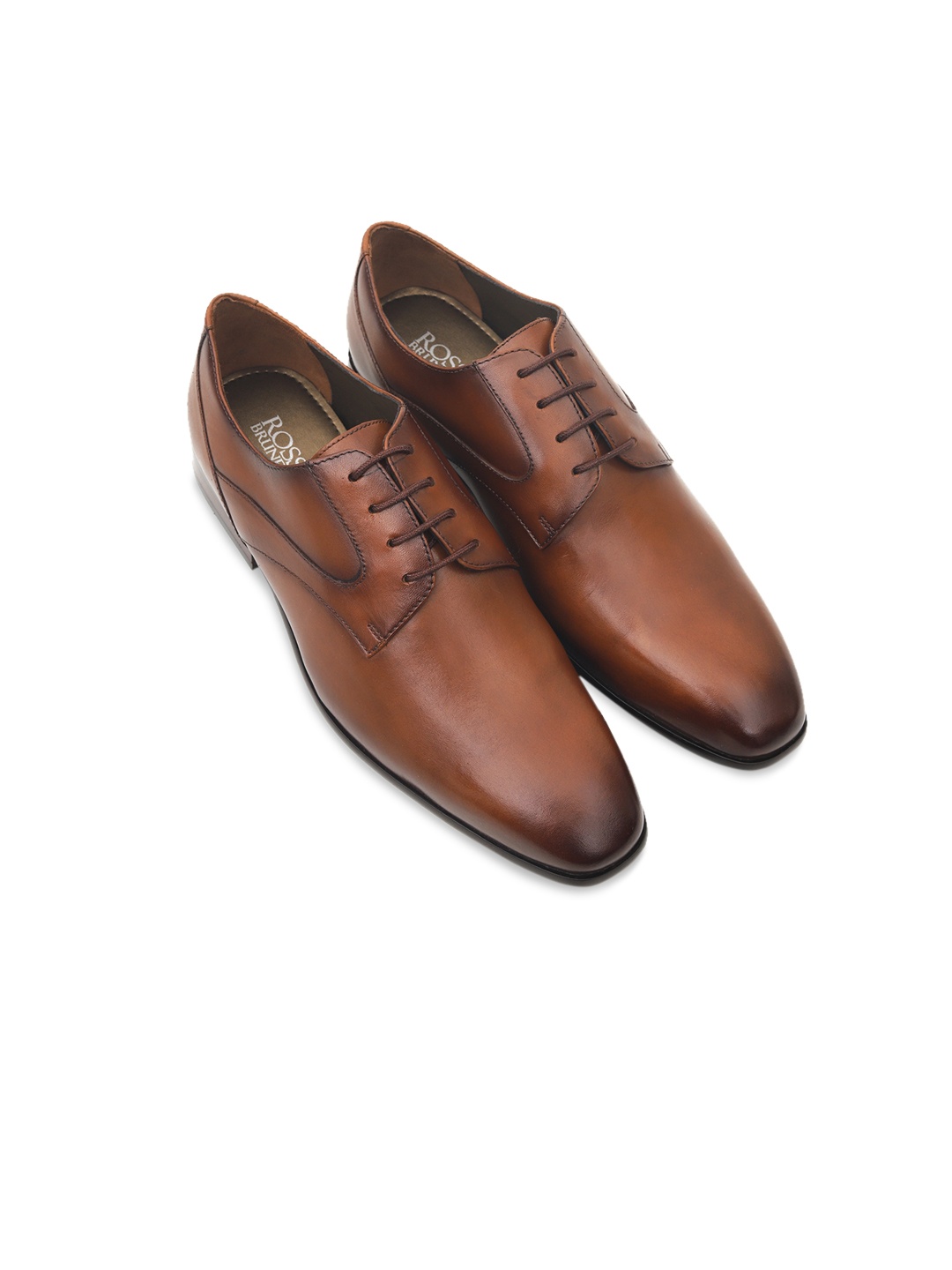 

ROSSO BRUNELLO Men Tan Brown Solid Leather Formal Derbys