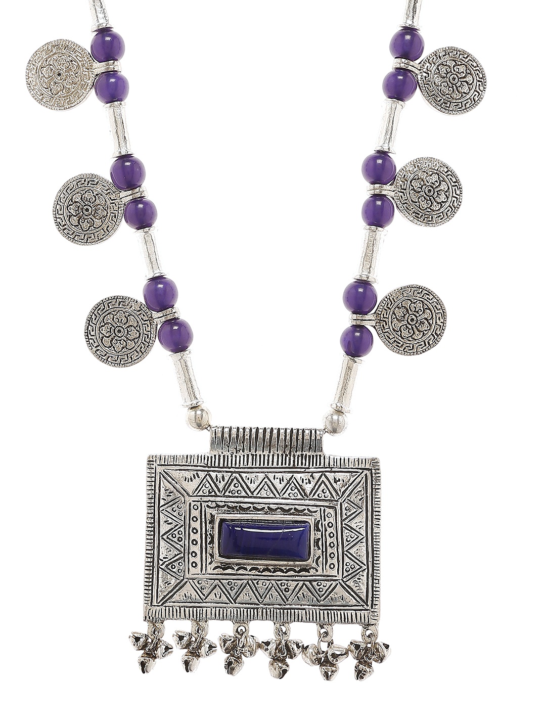 

Bamboo Tree Jewels Oxidized Purple & Silver-Toned Handcrafted Necklace, Blue