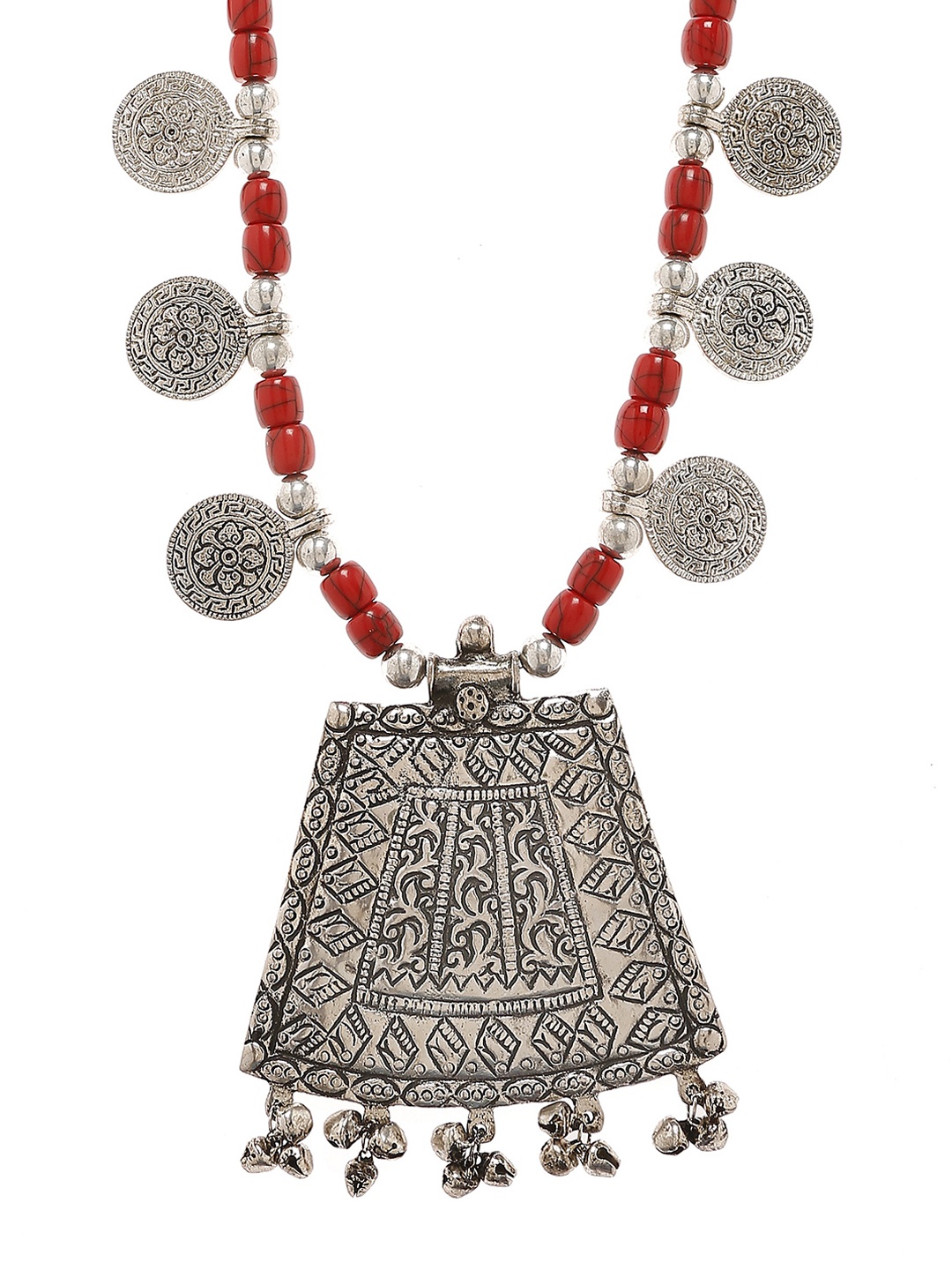 

Bamboo Tree Jewels Oxidized Red & Silver-Toned Handcrafted Necklace