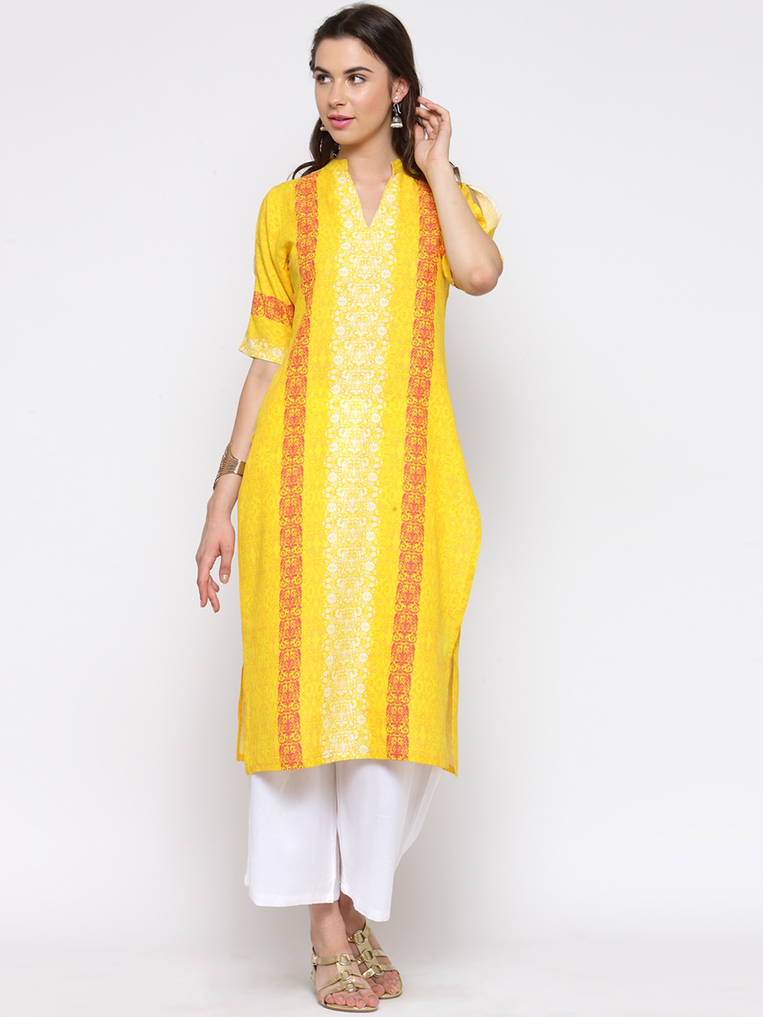 

Sera Women Yellow & Red Printed Kurta with Palazzos
